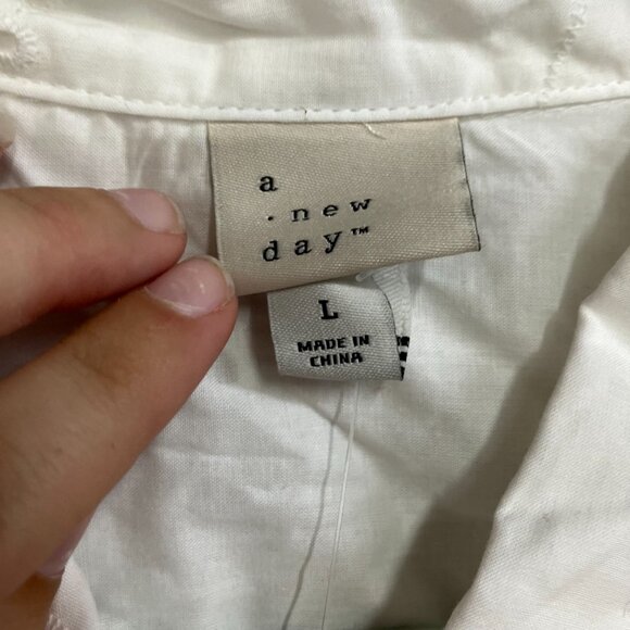 NWT A New Day Women’s Size Large White Eyelet Long Sleeve Button Down Shirt - Picture 6 of 14